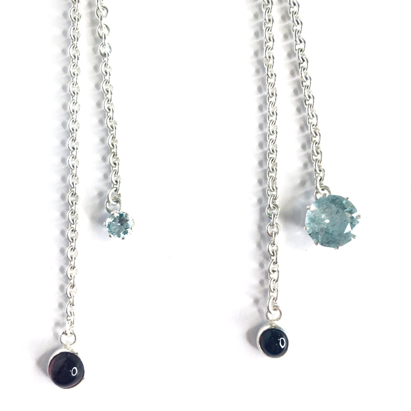 Silver earrings with aquamarine, garnet and tourmaline