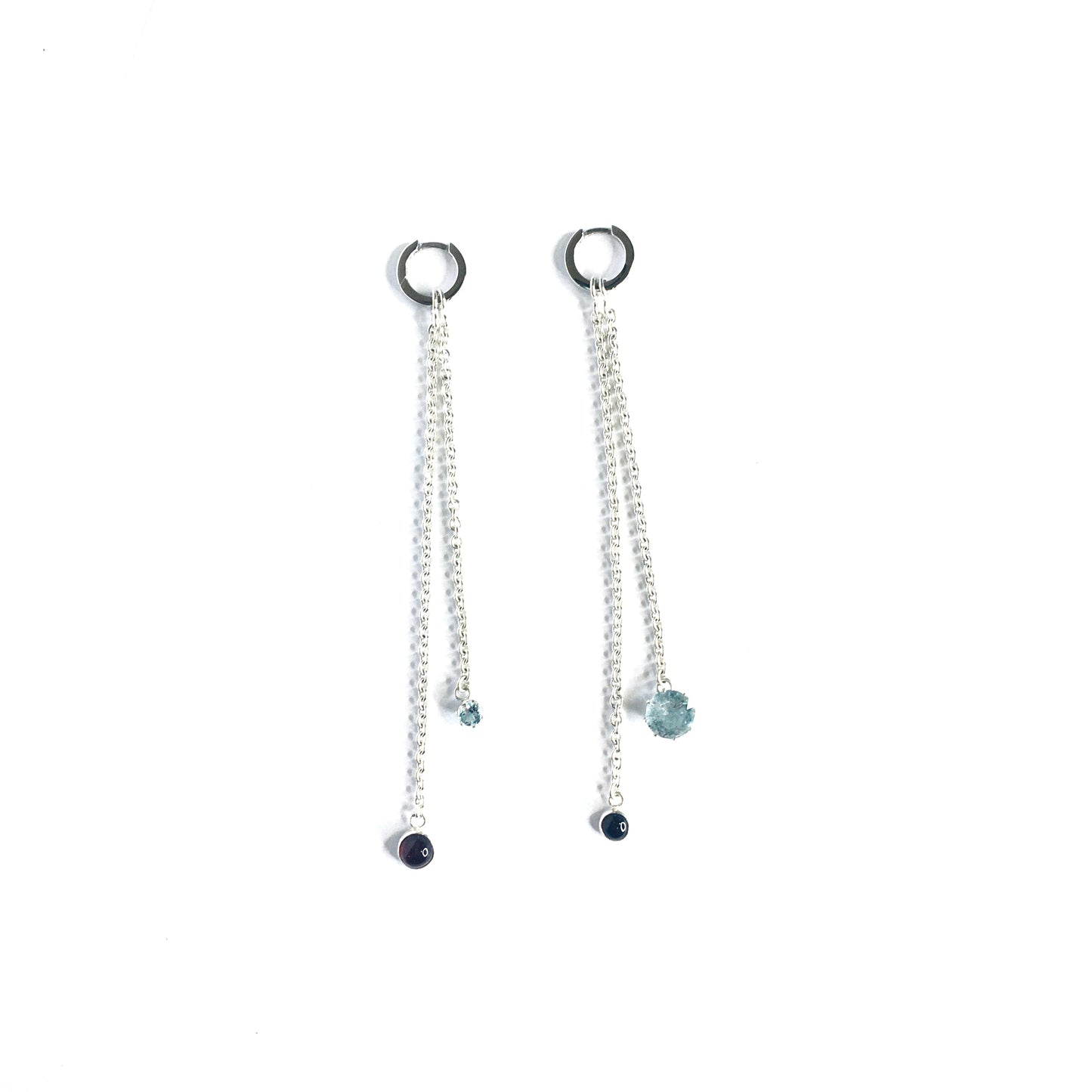 Silver earrings with aquamarine, garnet and tourmaline