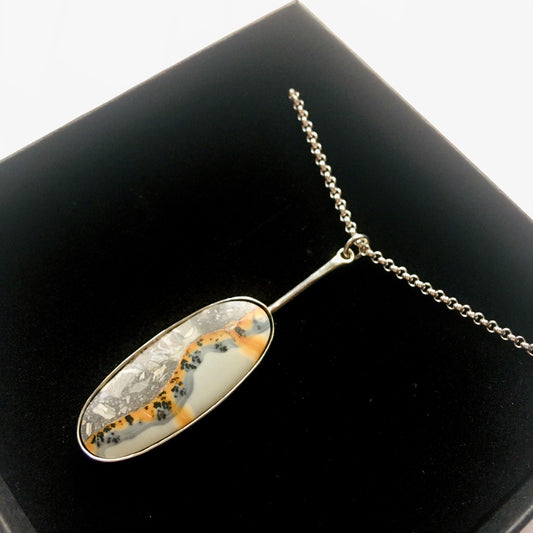 Brut. Jasper gemstone pendant with silver necklace