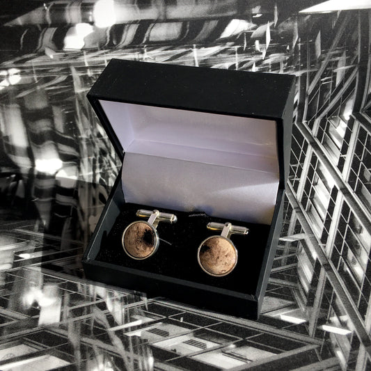 Brut. Silver cufflinks with sand-colored petrified palm wood