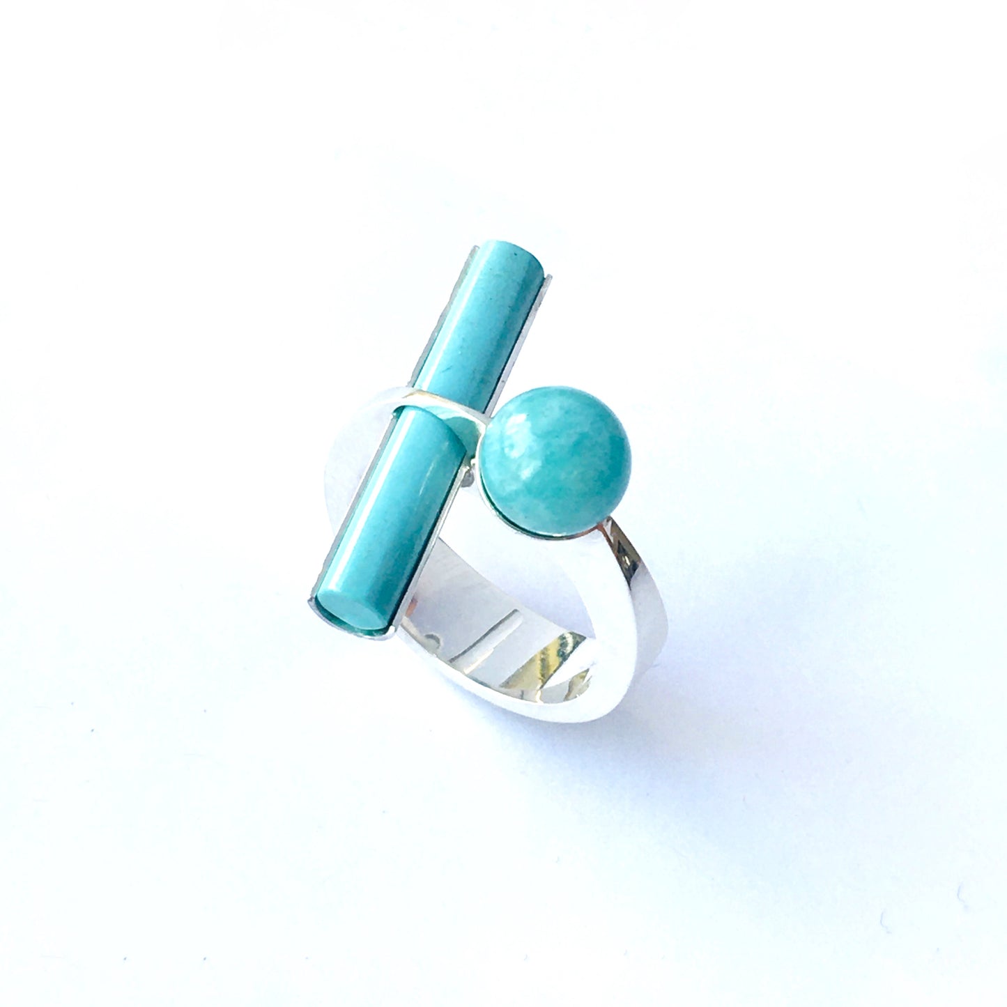 Amazonite bar and ball ring